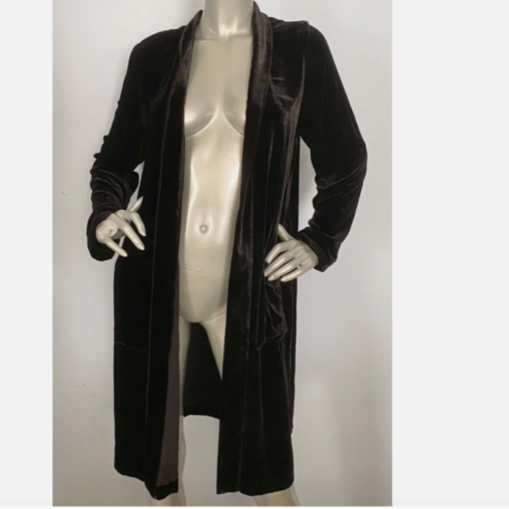 Eileen Fisher Black Velvet High Collar L/S Pocketed Open Jacket NO LABEL! XXS